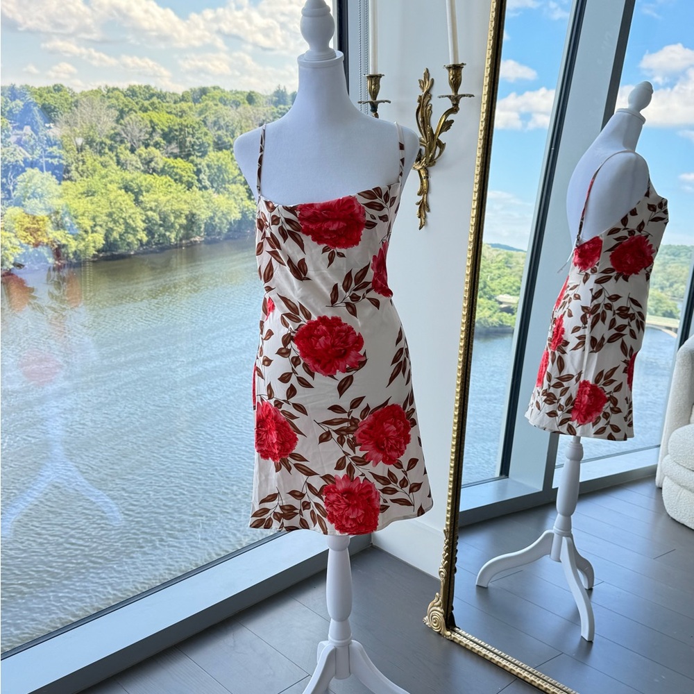 Rose Satin Cowl Neck Mini Dress